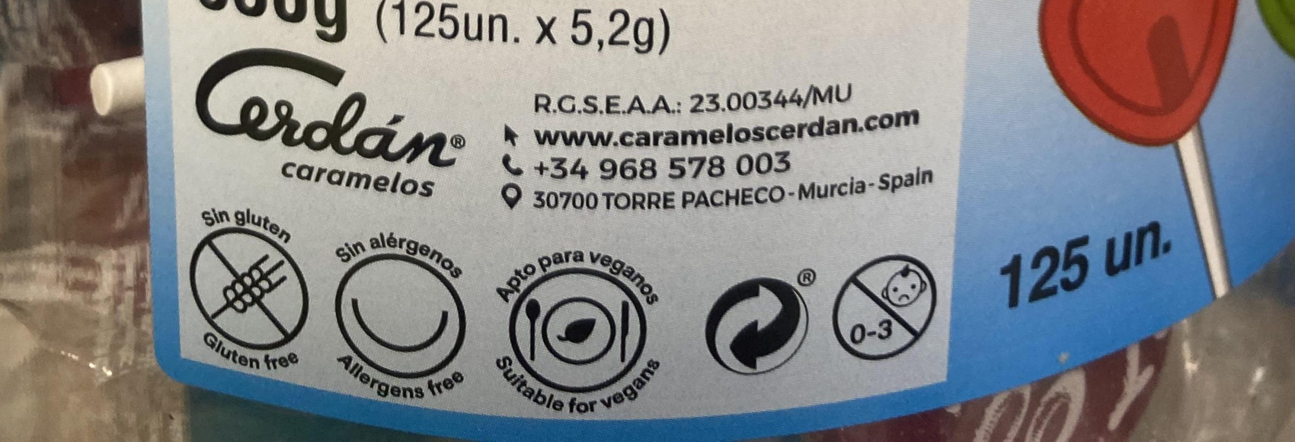 TARRO PIRULETAS SIN AZUCAR 125 UNDS CERDAN - Imagen 5